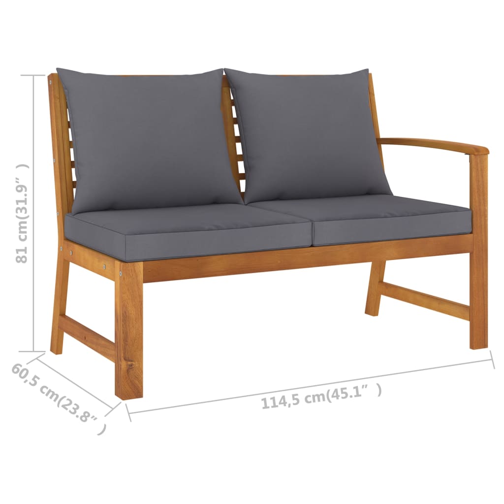 NNEVL Garden Bench 114.5 cm with Dark Grey Cushion Solid Acacia Wood