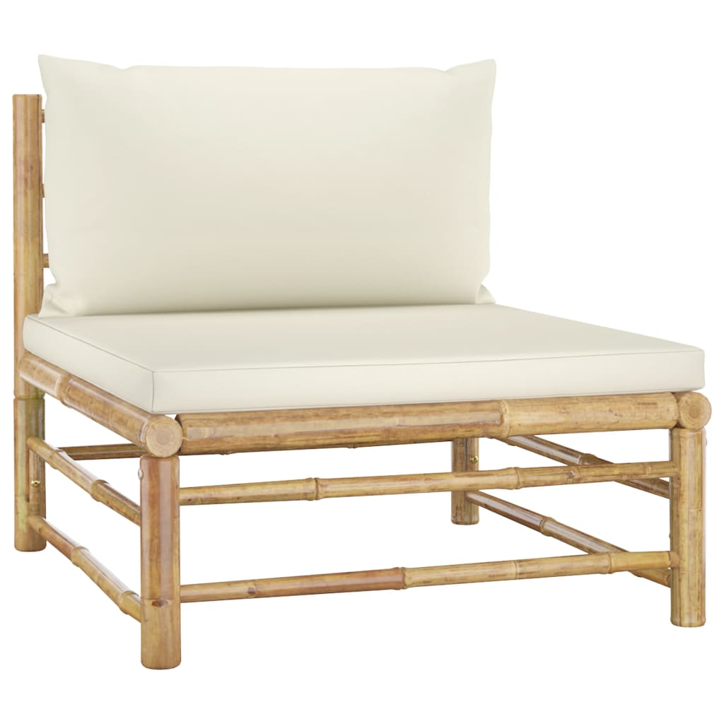 NNEVL 5 Piece Garden Lounge Set with Cream White Cushions Bamboo
